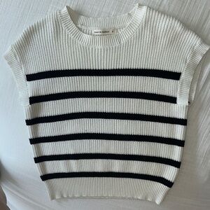 moon & madison Black and White Striped Knit Vest